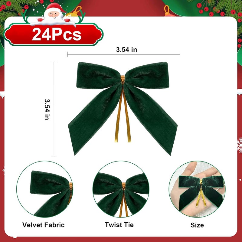 CCILAND Store 24 قطعة من bows مخملية صغيرة خضراء لشجرة عيد الميلاد، 3.54 بوصة bows عيد الميلاد الصغيرة لتغليف الهدايا، bows مخملية مزينة لعيد الميلاد للتاج، الحرف، الحفلات، الزفاف - Image 2